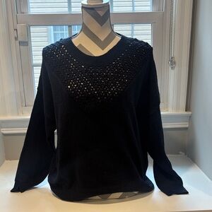 SHEIN Navy Blue Crochet Detail Sweater